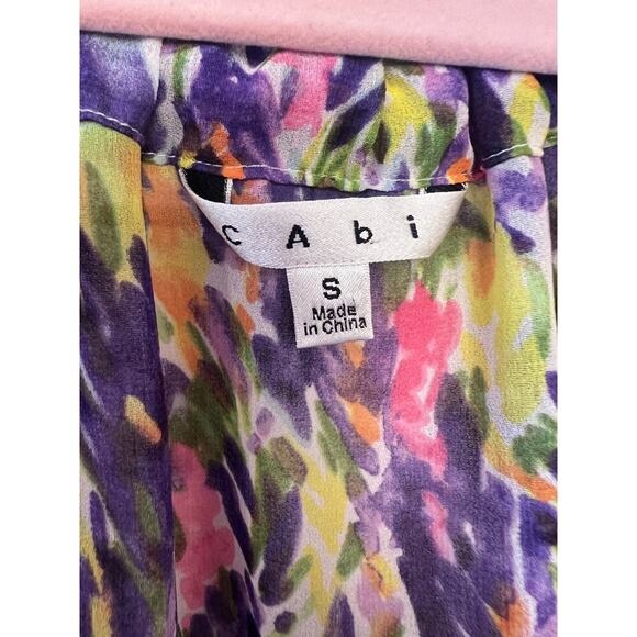 CAbi Sheer Petals Tank Top Size Small Watercolor Floral Faux Wrap Colorful - Picture 3 of 5